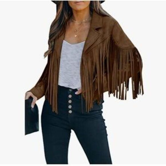Fringe Cropped Suede Leather Motorcycle Jacket - Picture 2 of 5